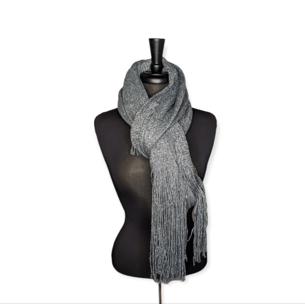 Beautiful Fringed Silver & Gray Scarf